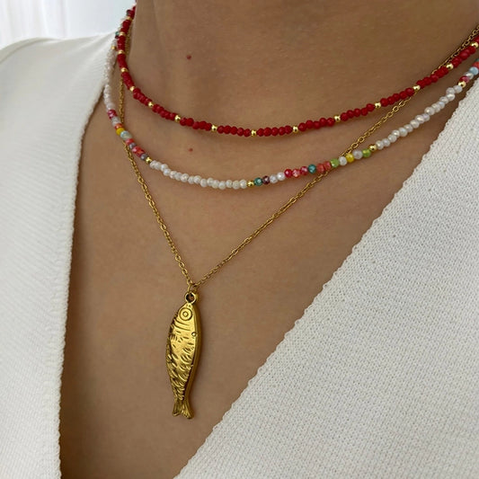 Casual Vintage Style Fish 18K Gold Plated 316L Stainless Steel  Arylic Beaded Chain Beaded Necklaces