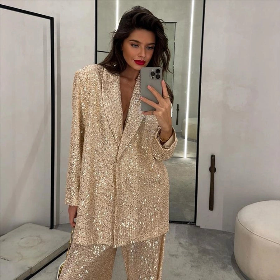 Business Women's Elegant Solid Color Polyester Pants Sets Pants Sets