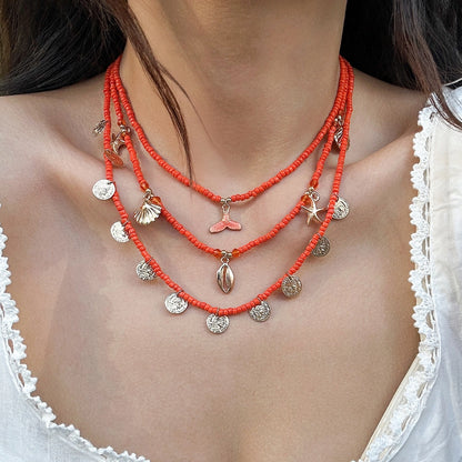 Vacation Pastoral Geometric Alloy Seed Bead Beaded Chain Layered Necklaces