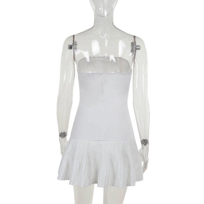 Women's White Dress Elegant Sexy Strapless Backless Sleeveless Solid Color Above Knee Holiday