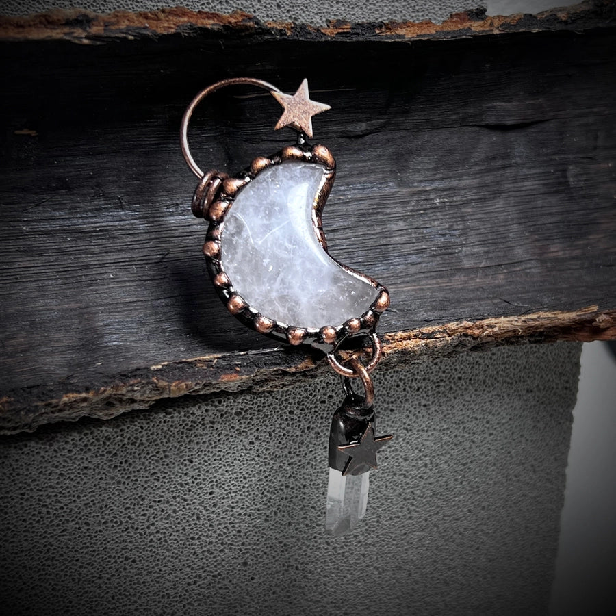 1 Piece 35*91mm Crystal Green aventurine Natural Stone Crystal Star Moon Pendant Jewelry Accessories