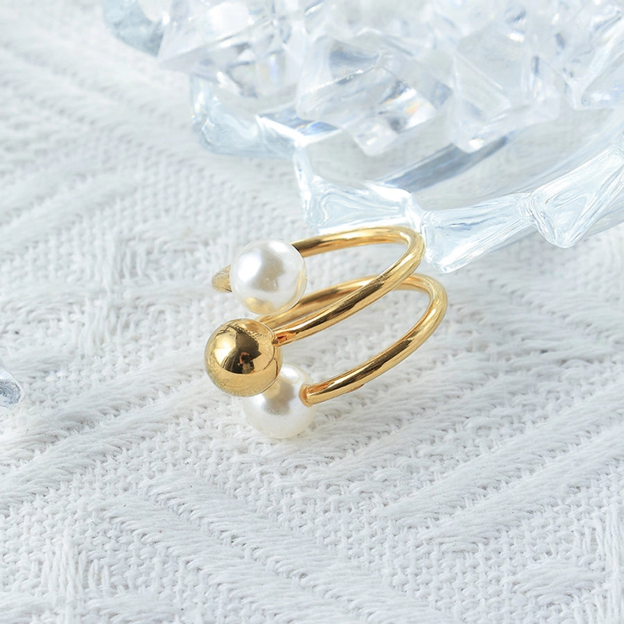 Jewelry Casual Classic Style Commute Round 304 Stainless Steel Pearl 14K Gold Plated Rings