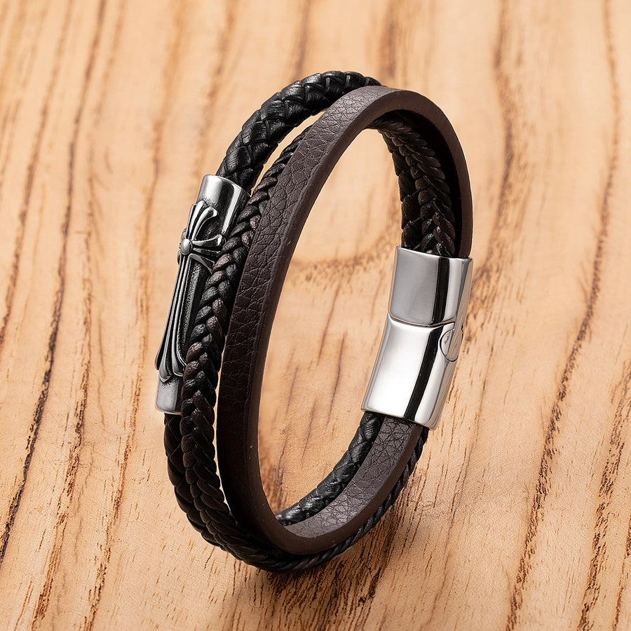 Vintage Style Punk Anchor 304 Stainless Steel Leather rope  Wrap Bracelets