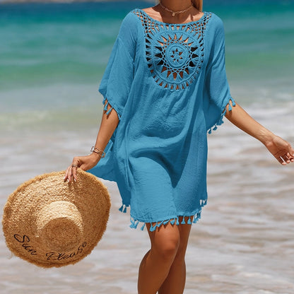 women's fashion solid color hollow out cover ups