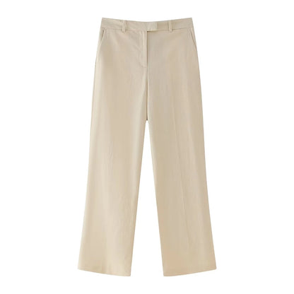 Business Women's British Style Solid Color Polyester Button Pants Sets Pants Sets