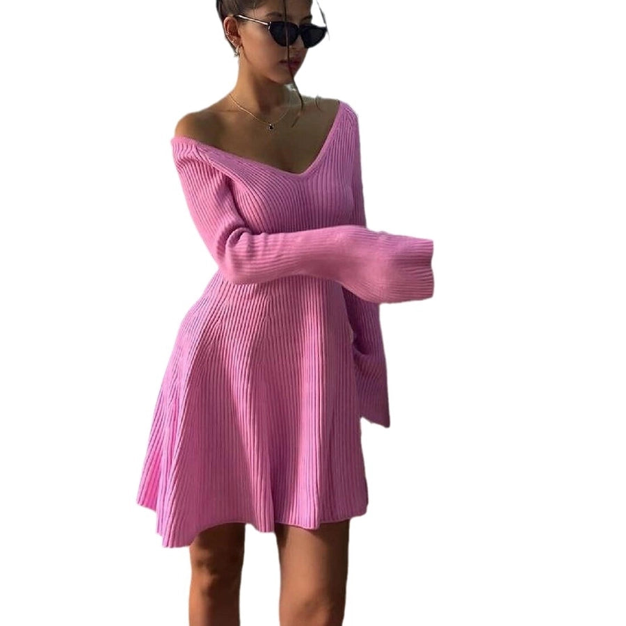 Women's Sheath Dress Simple Style V Neck Long Sleeve Solid Color Above Knee Holiday