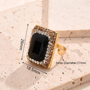 Rectangular Black Glass Ring (Gold)