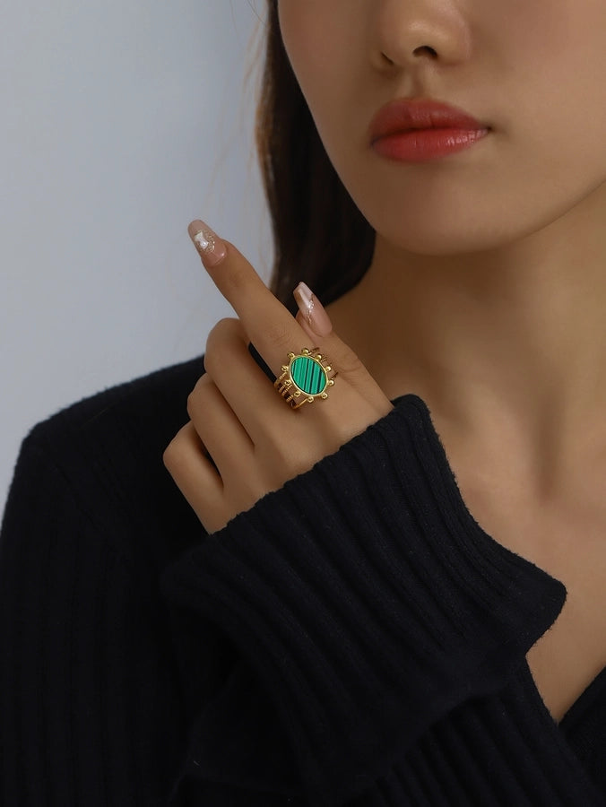 Jewelry Classical Exaggerated Simple Style Devil's Eye Oval Watermelon 316L Stainless Steel  Resin Adjustable Ring