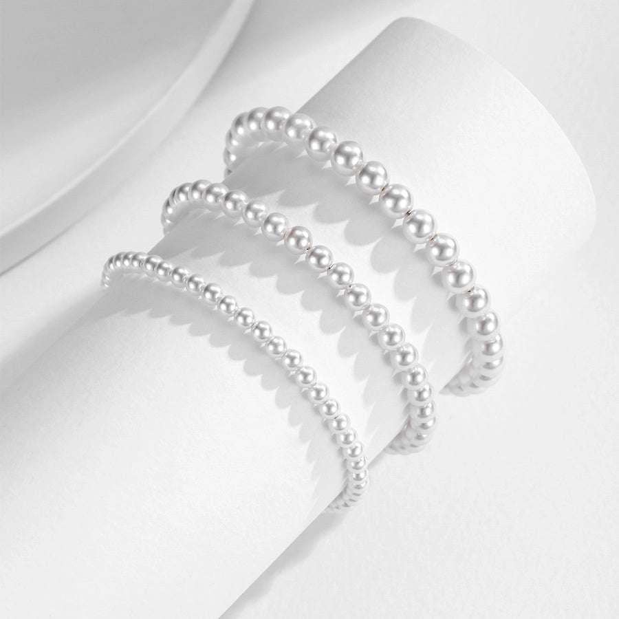 925 Sterling Silver Artificial Pearl Beaded Chain Bracelets IG Style Elegant Lady