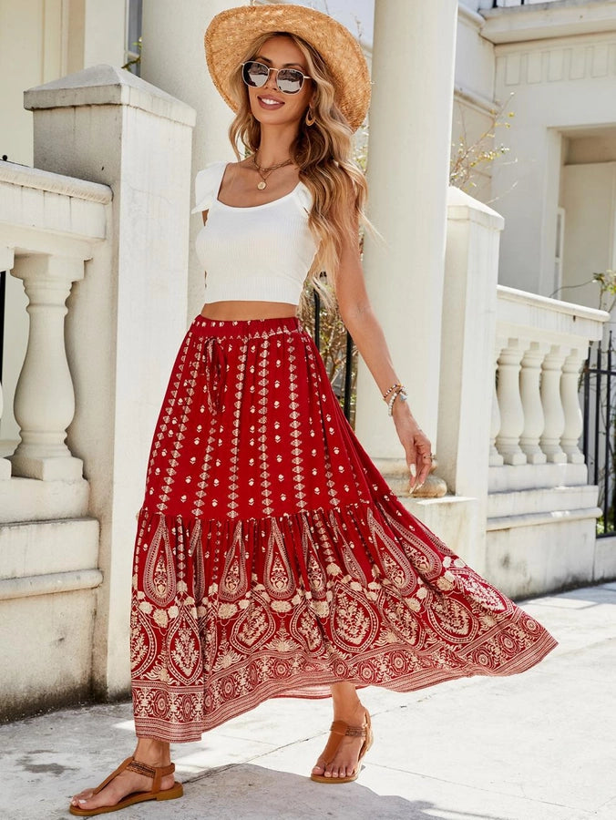 Summer Vacation Printing Polyester Maxi Long Dress Skirts