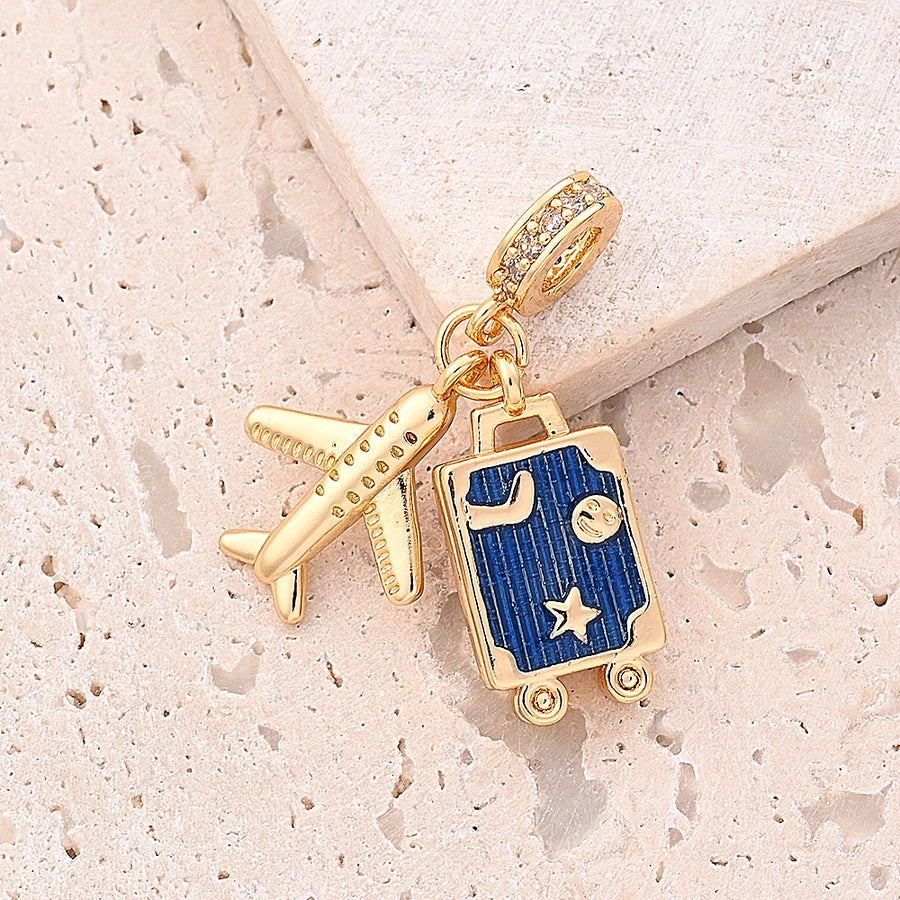 1 Piece 27mm 30mm 32mm Hole 4~4.9mm Copper Zircon 18K Gold Plated Eiffel Tower Camera Airplane Beads Jewelry Accessories