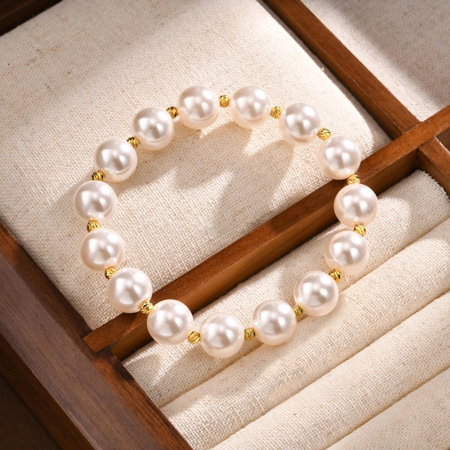 IG Style Geometric 18K Gold Plated Artificial Pearl Copper Beaded Chain Beaded Bracelets