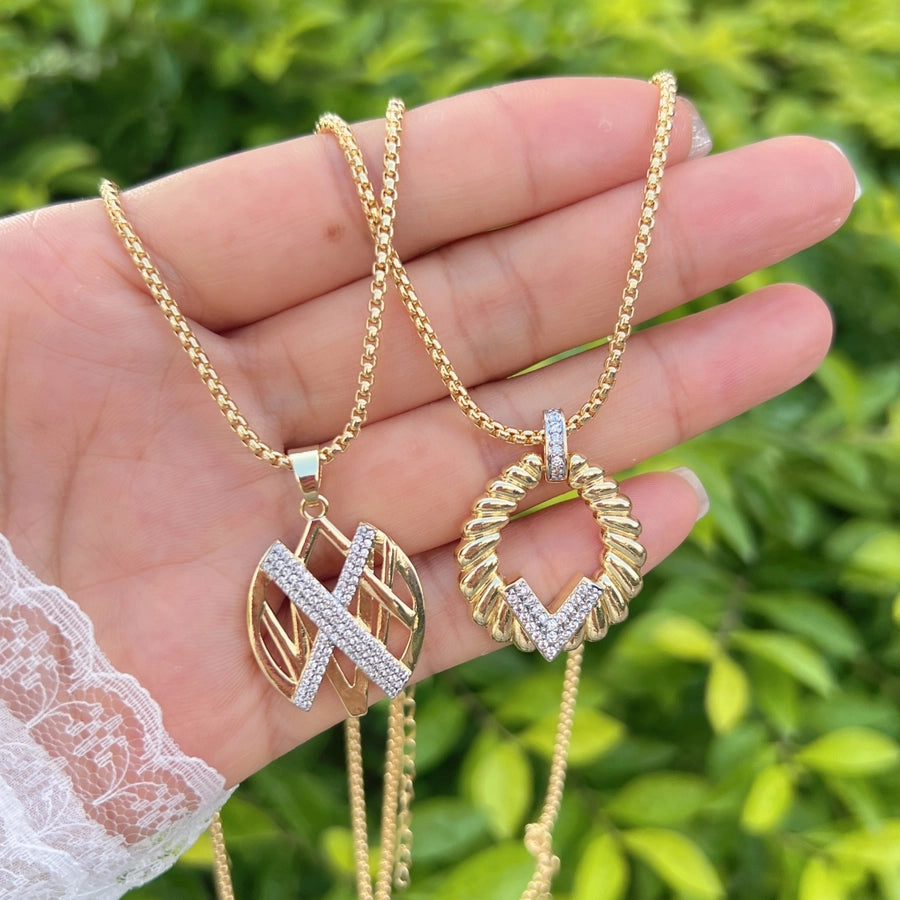 Jewelry IG Style Geometric Sun Copper Zircon 18K Gold Plated Plating Inlay Pendant Necklace