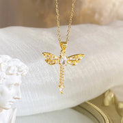 Gold-Micro Inlaid Zircon Dragonfly Necklace