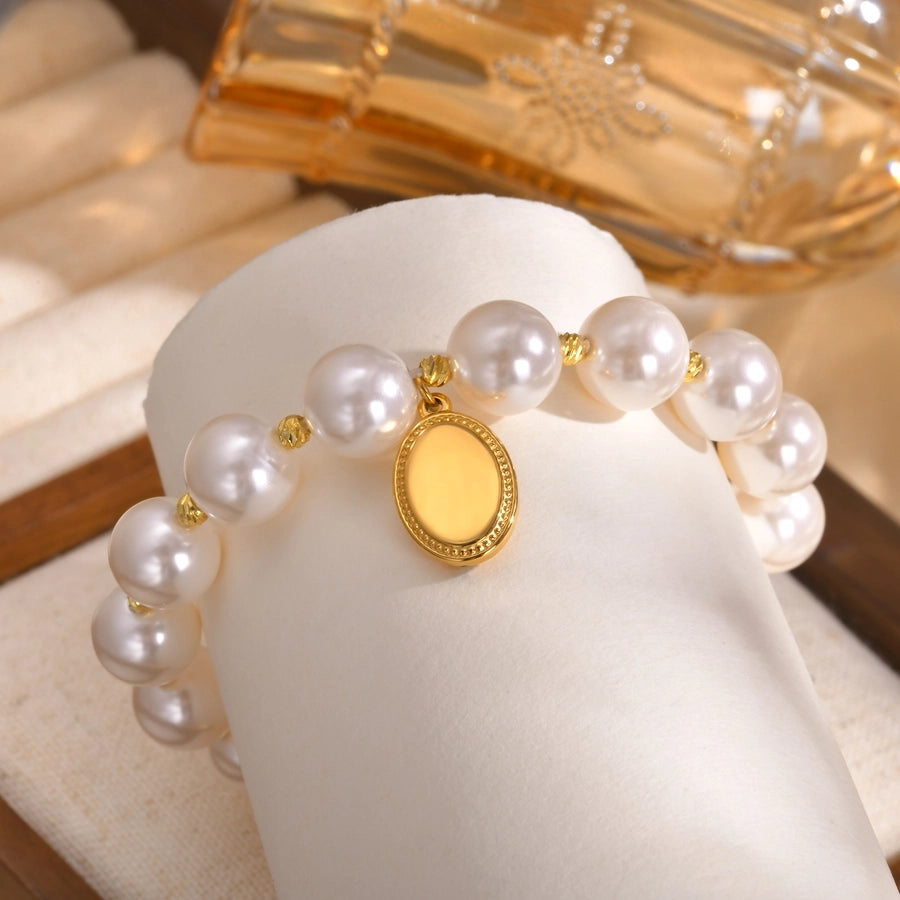 IG Style Geometric 18K Gold Plated Artificial Pearl Copper Beaded Chain Beaded Bracelets