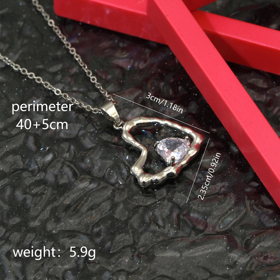 Simple Style Heart Shape 304 Stainless Steel Copper Plating Inlay Zircon K Gold Plated Women's Pendant Necklace