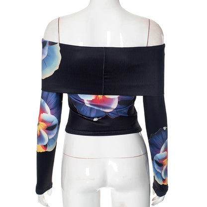 Women's Bandeau Long Sleeve T-Shirts Streetwear Flower