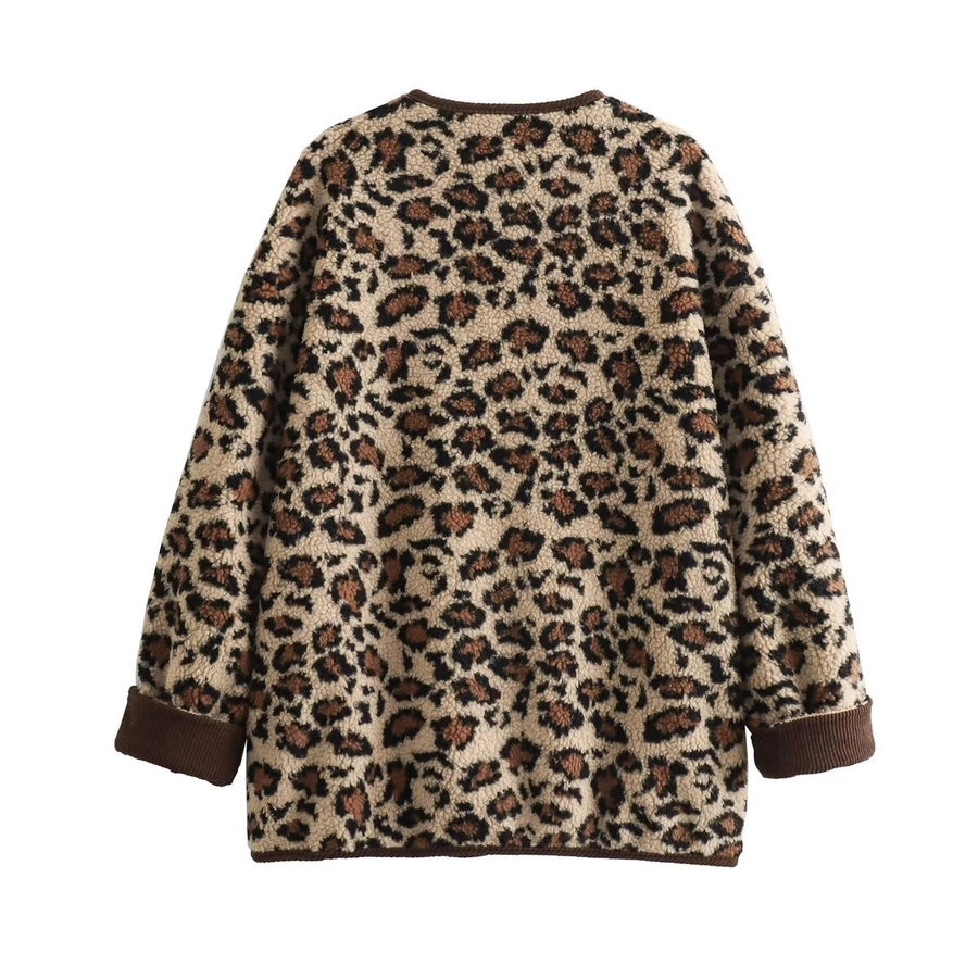 Women's Casual Elegant Leopard Single Breasted Coat