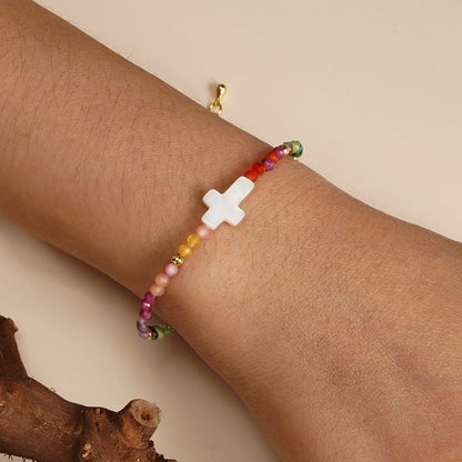 Bohemian Cross 304 Stainless Steel natural stone Shell Beaded Chain String Bracelets