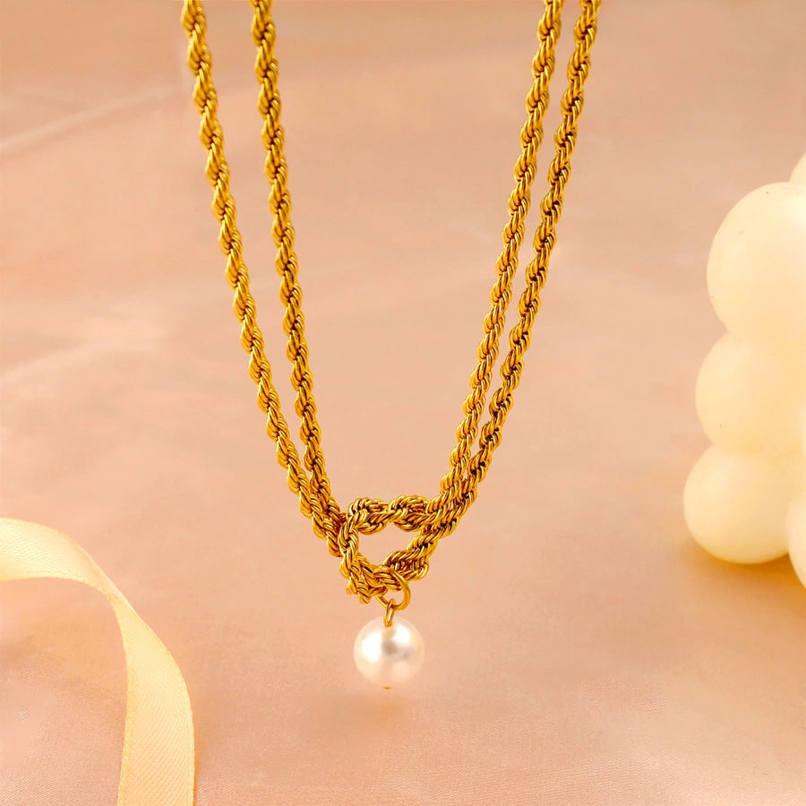 Jewelry Elegant Simple Style Twist 304 Stainless Steel Pearl 18K Gold Plated Plating Inlay Double Layer Necklaces