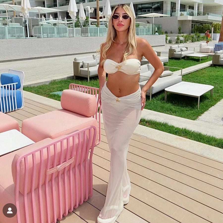 Women's Sexy Solid Color 3 Pieces Set Bikinis Swimwear