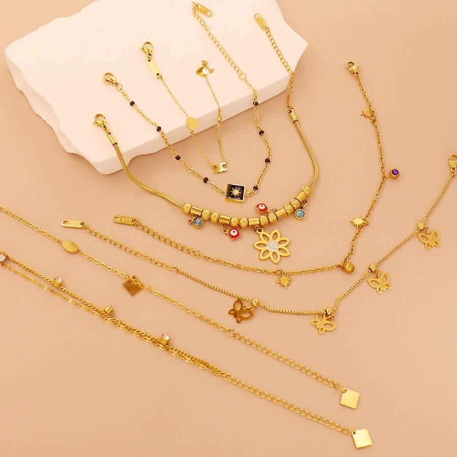 Simple Style Square Heart Shape Butterfly 304 Stainless Steel 316 Stainless Steel  cable chain box chain snake chain Bracelets In Bulk Stainless Steel Bracelets