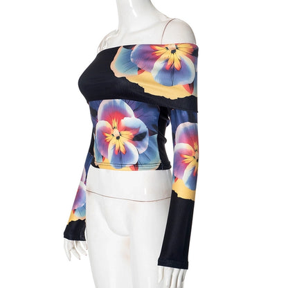 Women's Bandeau Long Sleeve T-Shirts Streetwear Flower