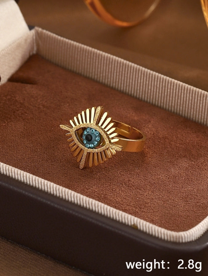 Jewelry Classical Exaggerated Simple Style Devil's Eye Oval Watermelon 316L Stainless Steel  Resin Adjustable Ring