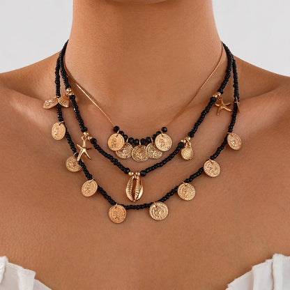 Vacation Pastoral Geometric Alloy Seed Bead Beaded Chain Layered Necklaces