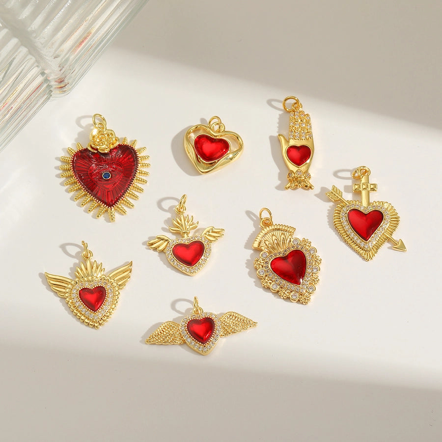 1 Piece 25.3*30.3MM Hole 3~3.9mm Copper 18K Gold Plated Heart Shape Pendant Jewelry Accessories