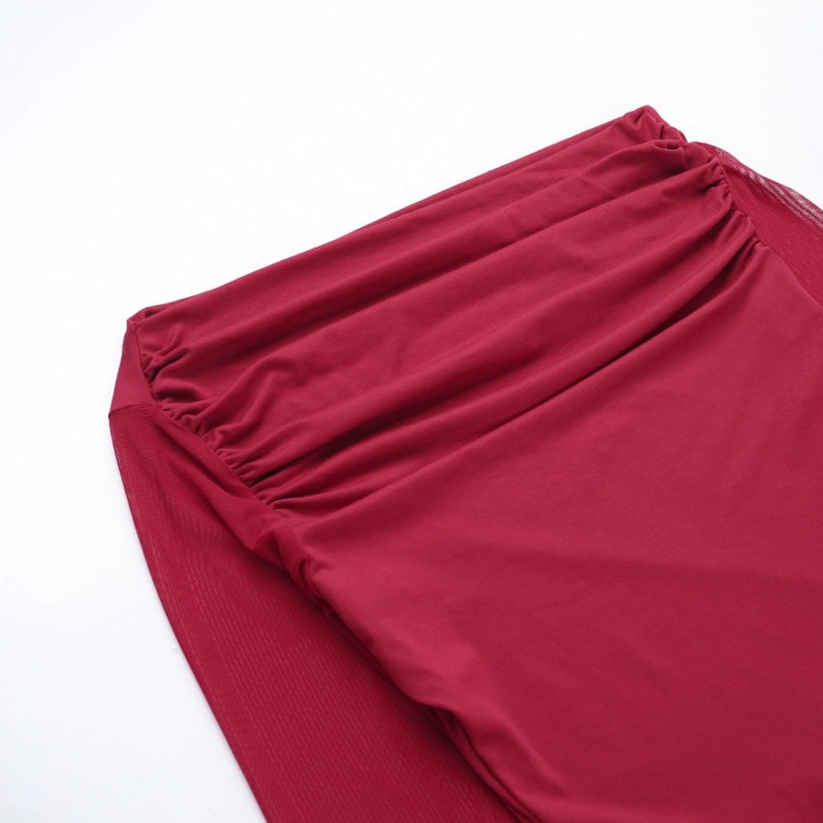 Women's T-shirt Long Sleeve Blouses Wine Red Elegant Solid Color