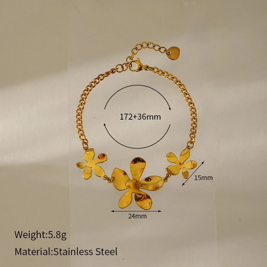 Elegant Luxurious Classic Style Flower 304 Stainless Steel Cuban Link Chain Curb Chain Bracelets In Bulk Stainless Steel Bracelets