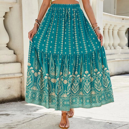 Summer Vacation Printing Polyester Maxi Long Dress Skirts