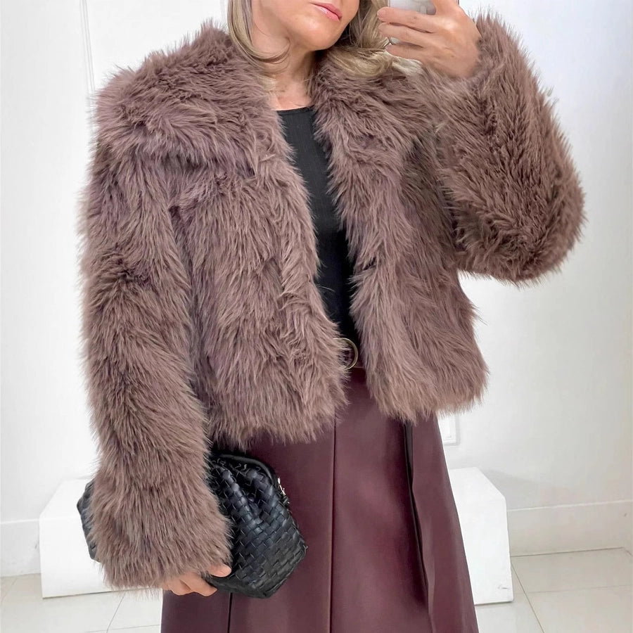 Women's Elegant Solid Color Coat Faux Fur Coat