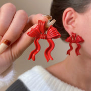 10 Wine Red Big Bow Stud Earrings 11789
