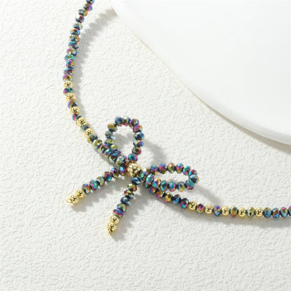 Cute Punk Lolita Bow Knot Glass Beaded Chain Beaded Necklaces