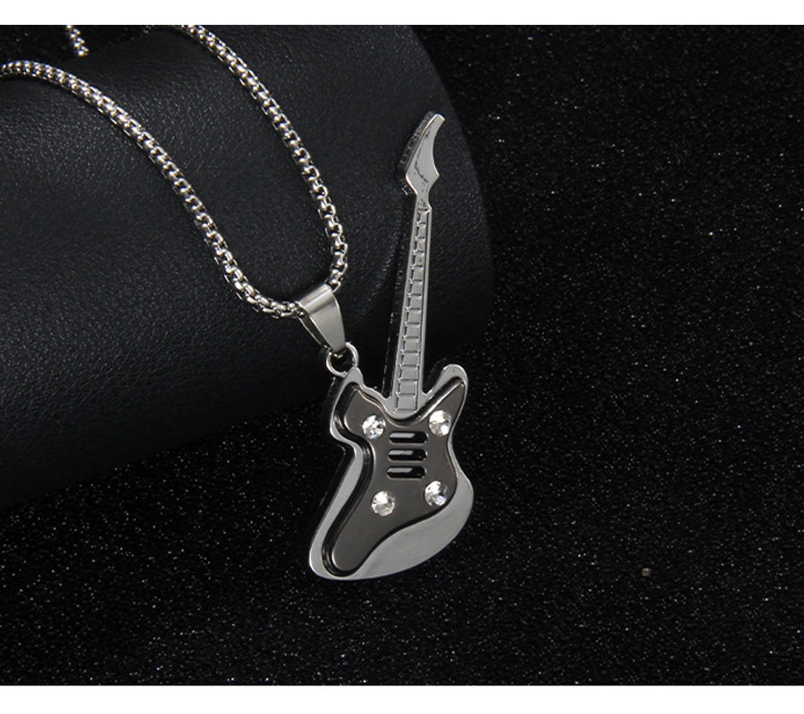 Rock Guitar 201 Stainless Steel Alloy Inlay Rhinestones Unisex Pendant Necklace