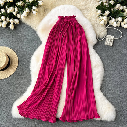 Women's Daily Casual Stripe Full Length Pleated Casual Pants