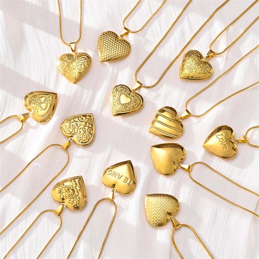 Jewelry Casual Commute Heart Shape Solid Color 304 Stainless Steel 18K Gold Plated Plating Pendant Necklace