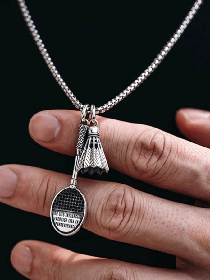 1Pc Men's Sports Badminton, Badminton Racket Alloy Pendant Stainless Steel Necklace Trend Vitality Sports Wear Match Play Travel