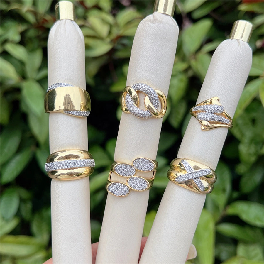 Copper 18K Gold Plated Geometric Zircon Open Rings
