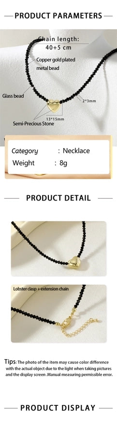 IG Style Simple Style Heart Shape Glass Copper Beaded Chain Beaded Necklaces