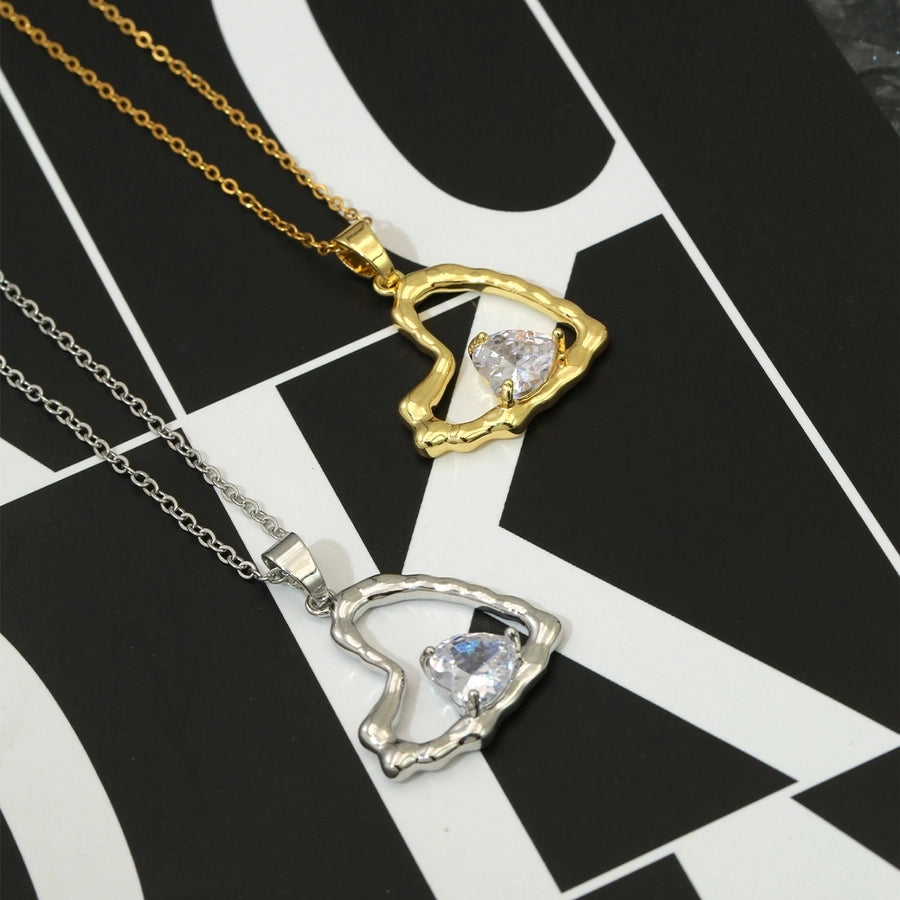 Simple Style Heart Shape 304 Stainless Steel Copper Plating Inlay Zircon K Gold Plated Women's Pendant Necklace