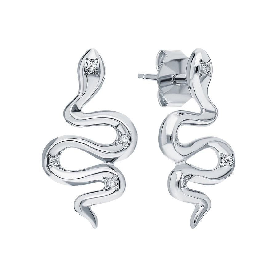 White Gold Plated Sterling Silver Zircon Animal Snake Earrings