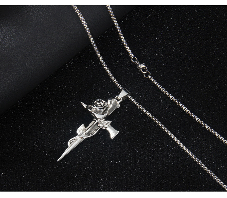 Hip-Hop Cross Rose Alloy Unisex Pendant Necklace