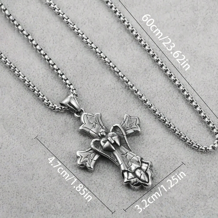 3PCs Men's Stainless Steel Necklace Suit Cross Pendant Necklace Suit Men's Gift Daily Wild Jewelry Suit
