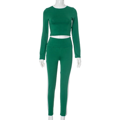 Gym Park Women's Casual Contrast Binding Polyester Pants Sets Pants Sets