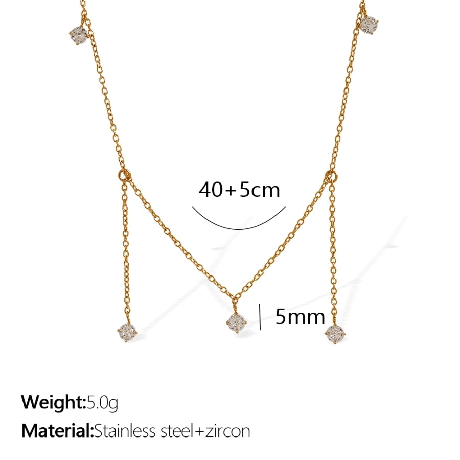 Jewelry IG Style Elegant Round 304 Stainless Steel Zircon 18K Gold Plated Polishing Plating Inlay Pendant Necklace