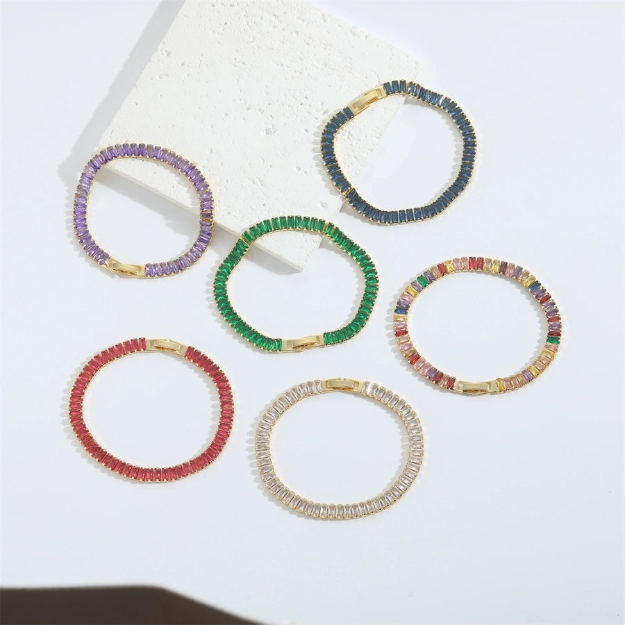 Jewelry Elegant Simple Style Commute Geometric Copper Zircon 14K Gold Plated Bracelets