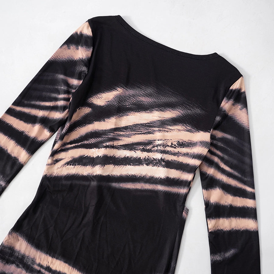 Women's Hip skirt Streetwear Round Neck Long Sleeve Printing Maxi Long Dress Daily